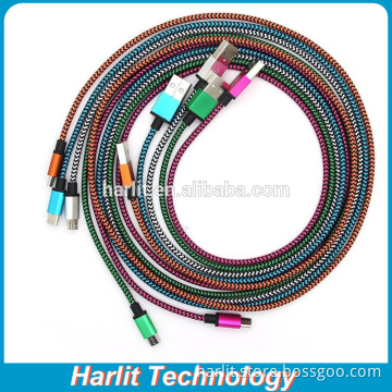 Durable Fabric Braided Micro USB Data Sync Charging Cables With Metal Plated Plug